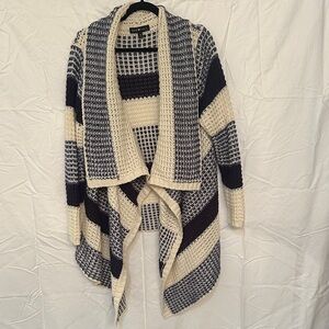 Derek Heart Navy and Cream Open Front Cardigan